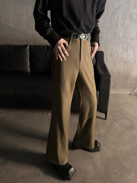 HANY niche high-end ອອກແບບສູງ street straight draped trousers ແບບເກົາຫຼີ trendy ບໍ່ມີທາດເຫຼັກ trousers ສູງ flared