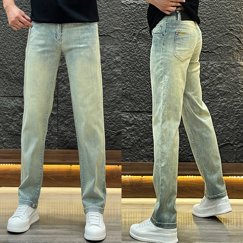 Men's Straight-Leg Jeans, Spring and Autumn Style, Loose Wide-Leg, Low-Waist, 2026 New Early Spring Model, Dark Blue, Yellow Mud Dye Casual Pants