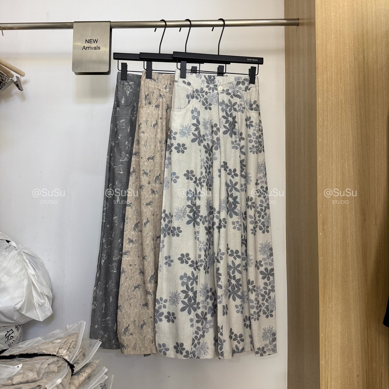 High-End European Goods 2026 Summer New High-Waisted Slimming Retro Printed Cotton-Linen Casual Pants for Women Straight-Leg Wide-Leg Pants