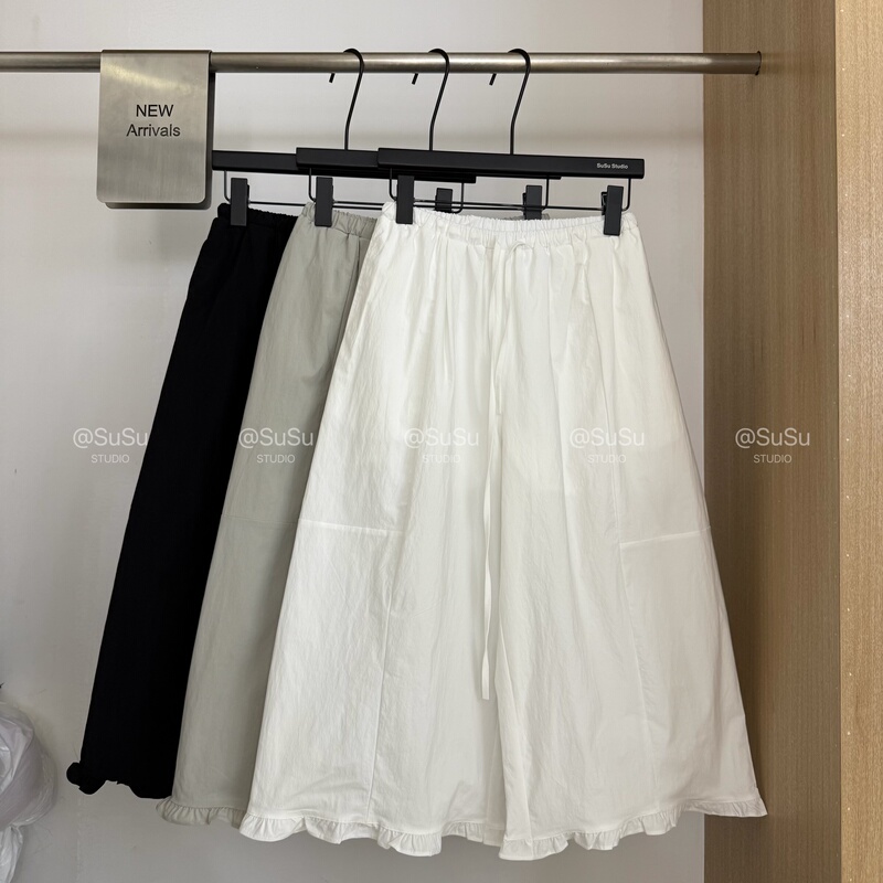 High-End European Goods 2026 Summer New Elastic Waist Drawstring Petite Casual Pants Women's Straight Wide-Leg Cropped Pants