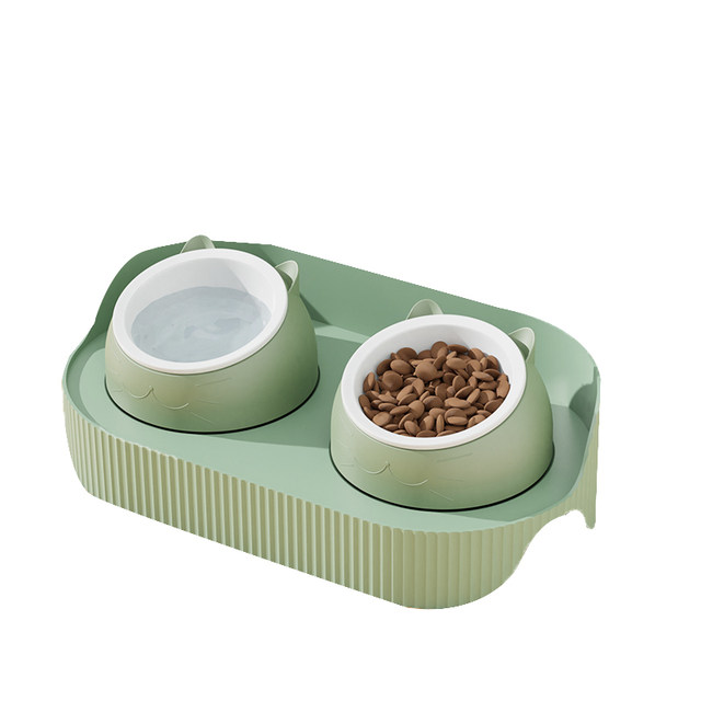 Cat bowl bowl ceramic double bowl cat food bowl cat and dog protection cervical vertebra Drinking water bowl rice pet supplies leak-proof