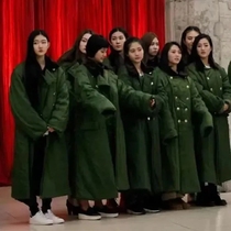 Stand-up fur collar solid color knee-high plus velvet thickened warm military coat for women autumn and winter 2024 new cold-resistant commuting versatile