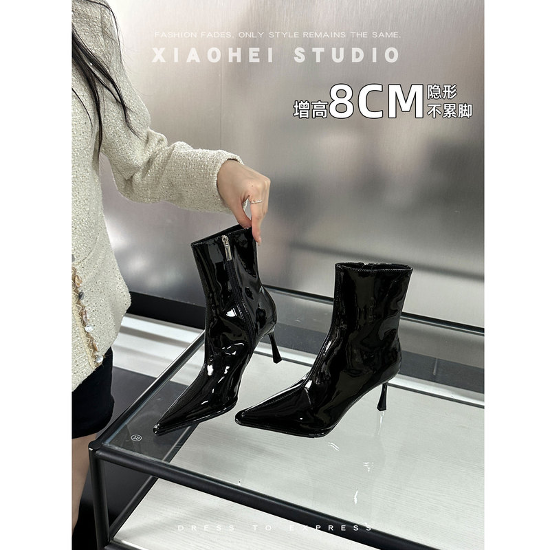 Black Online European and American Style Pointed Toe Stiletto Ankle Boots for Women 2026 Autumn and Winter Black Patent Leather High Heel Slim Boots Versatile Black Online European and American Style Pointed Toe Stiletto Ankle Boots for Women 2026 Autumn and Winter Black Patent Leather High Heel Slim Boots Versatile