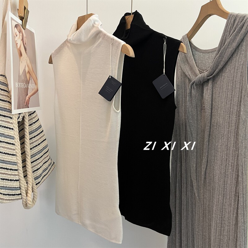 Zixixi German Yangzi Yarn Minimalist Style High-Neck Knitted Vest for Women, Slim-Fit Base Layer Sleeveless Top