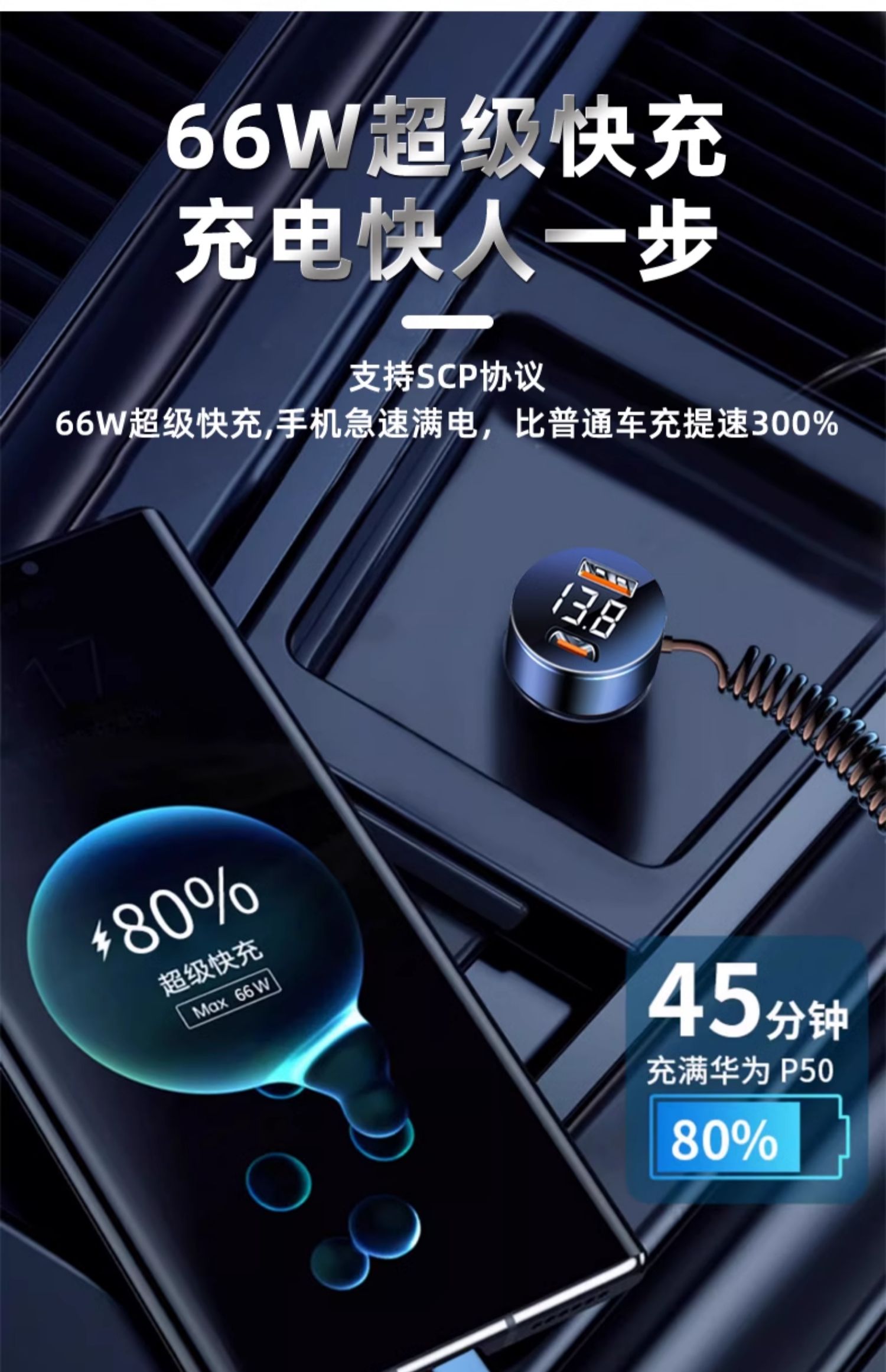 Car Charger Super Fast Charging One-To-Three Cigarette Lighter Adapter Car Charger USB Expansion Port