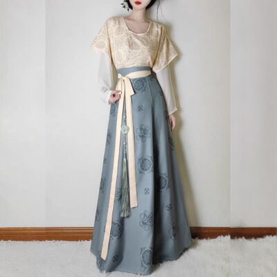 Original Hanfu women [Chang 'an Le] Tang style tang 褙子 round-neck shirt one-piece waist-length eight-torn skirt daily set