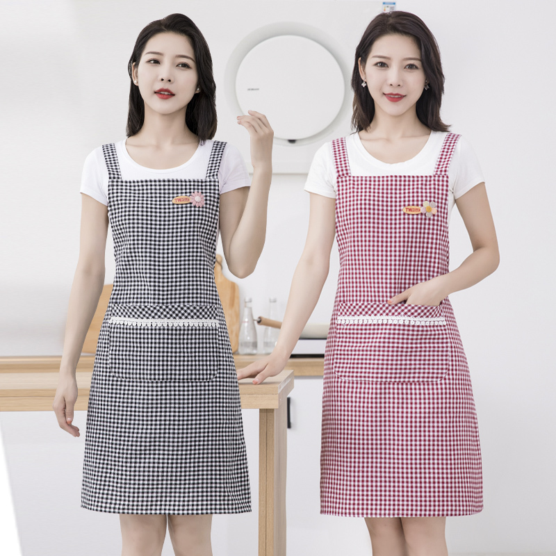 Korean Style Household Apron for Women, Fresh and Breathable for Kitchen Cooking, Summer Suspenders, Fashionable Apron, Cotton Smock, Work Clothes