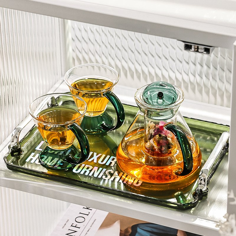 High-quality retro glass teacup heating European and American French afternoon tea drinking scented tea with tray tea set teapot set