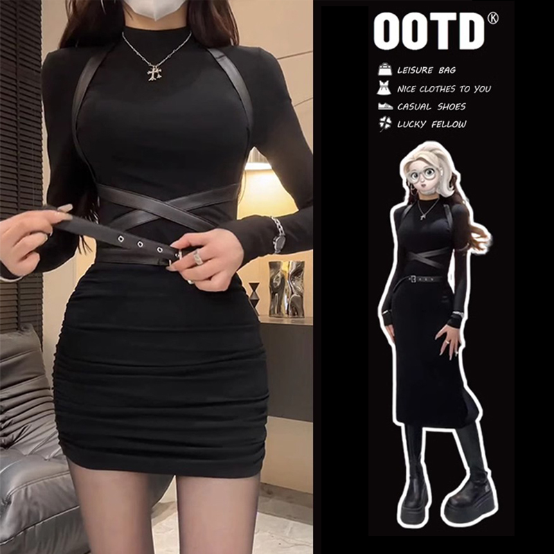 Black Half-High Collar Slim-Fit Long-Sleeve Dress for Women, Suitable for Spring, Autumn, and Winter, as an Inner Layer, Slimming and Body-Hugging Black Half-High Collar Slim-Fit Long-Sleeve Dress for Women, Suitable for Spring, Autumn, and Winter, as an Inner Layer, Slimming and Body-Hugging