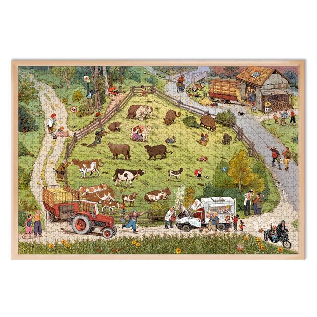Panoramic Vision Discovery Puzzle Town Weekend Puzzle 1000 Pieces Wooden Wedding Big Party so Busy Town