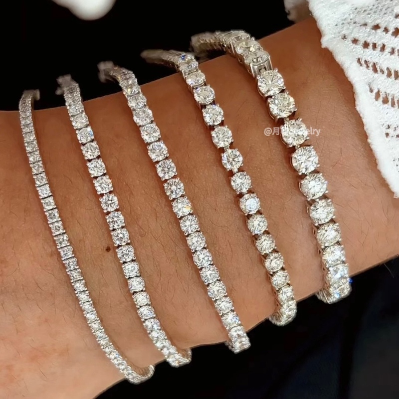 Full Diamond Moissanite Imitation Diamond Bracelet for Women, 925 Sterling Silver Tennis Chain, Light Luxury Niche High-End Design Jewelry for Men