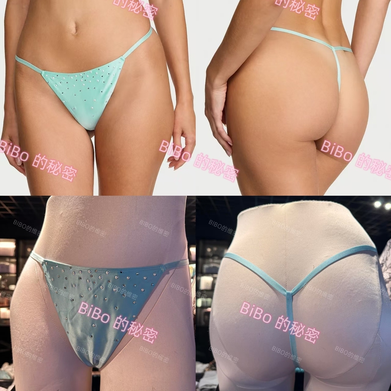 Vs Victoria's Secret Shiny Silky Panties Women's Pure Desire Style Pearl Studded Rhinestone Low Waist Thong Vs Victoria's Secret Shiny Silky Panties Women's Pure Desire Style Pearl Studded Rhinestone Low Waist Thong