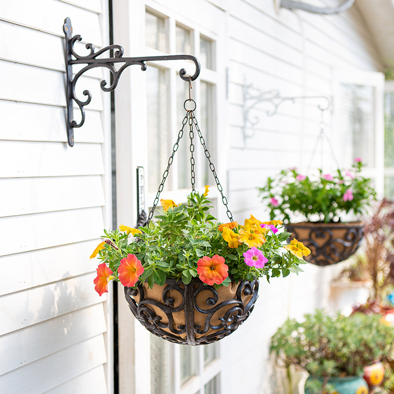 Sungmor European-style cast iron Process hanging hanging basket 2 flower baskets Home Decorative Horticulture Iron Art Courtyard Wall-hanging-Taobao