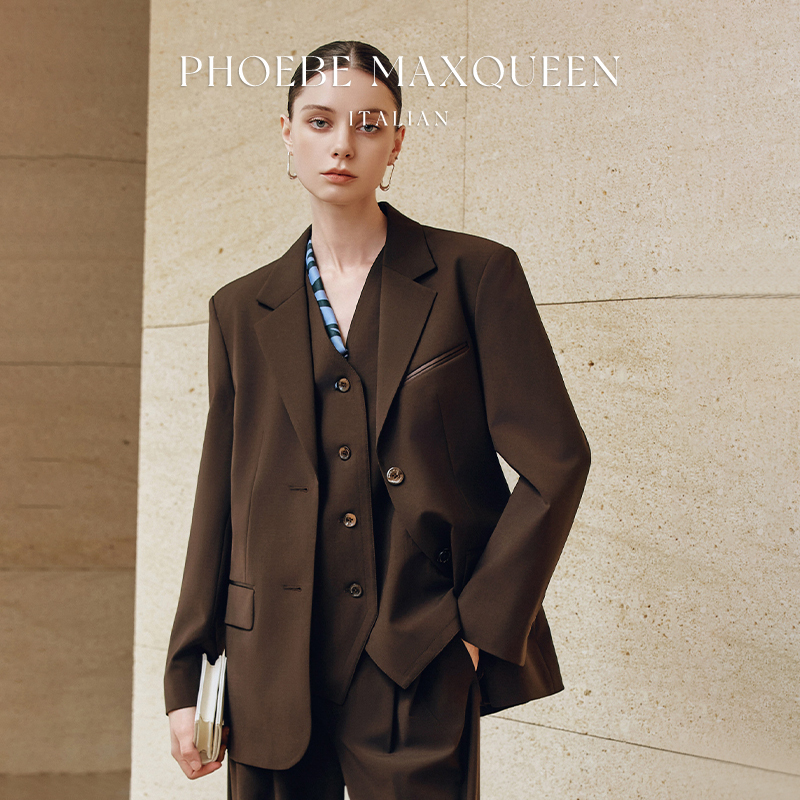Italian Maxqueen British Retro Style Old Money Style Spring and Autumn Blazer Women's Long-Sleeved Commuter Three-Piece Suit
