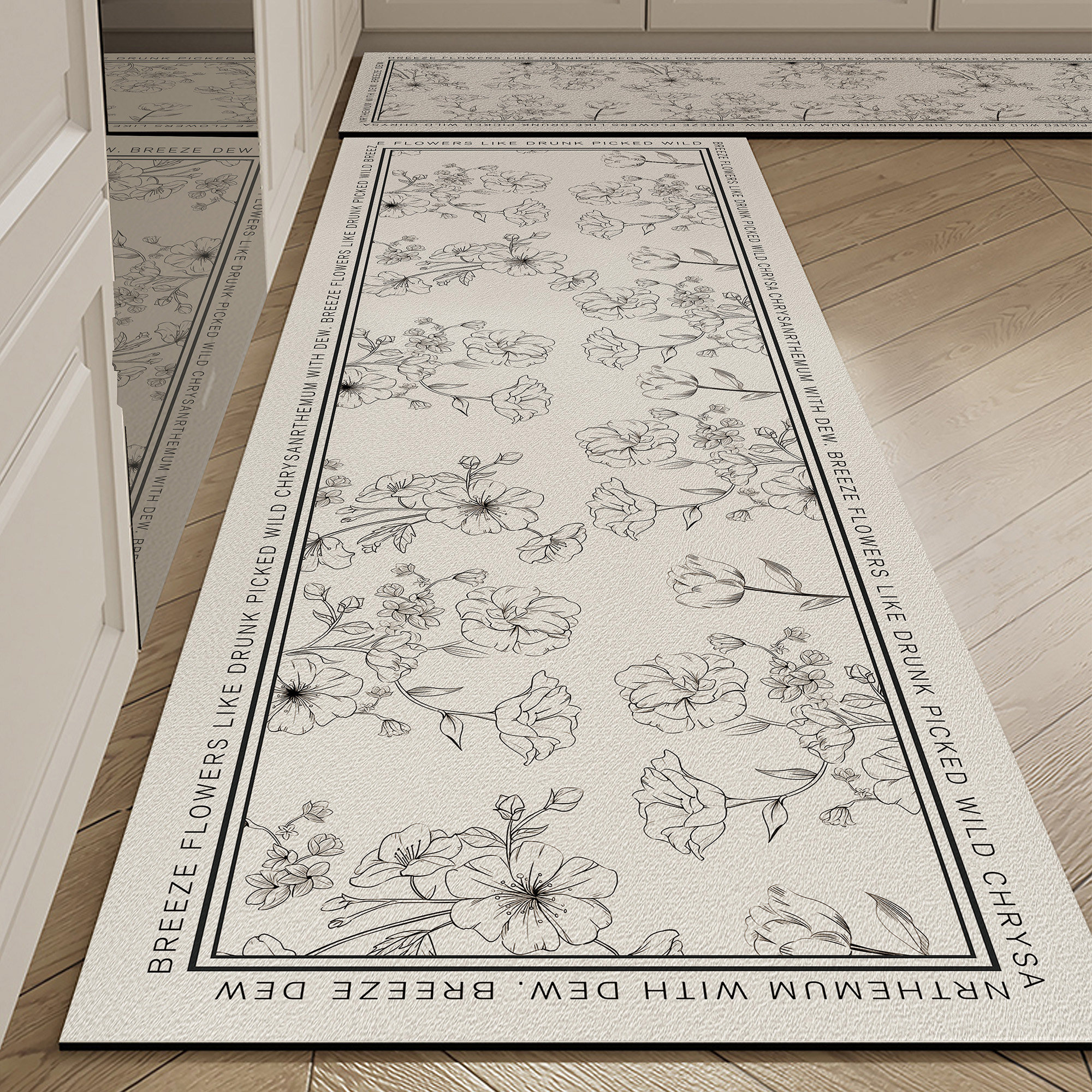 Kitchen floor mats are non-slip, wipeable and wash-free, diatom mud absorbent, water-proof and oil-proof long foot mats, anti-dirty special anti-fouling carpets