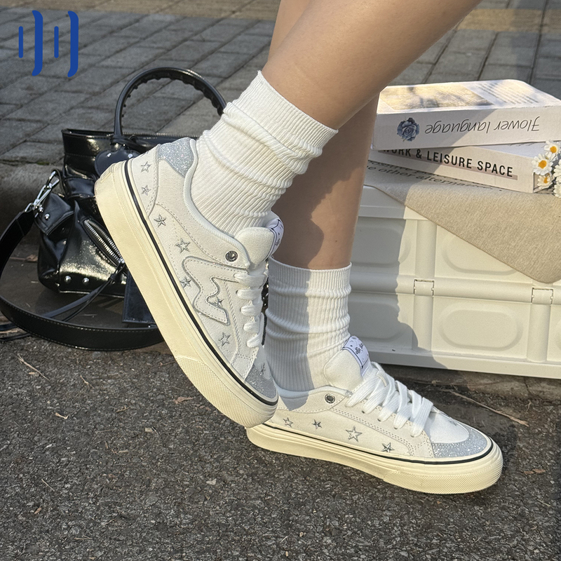 Wanke Official Starry Sky Sparkling Silver White Star W Series Student Casual Low-Top Unisex National Trend Skateboard Shoes