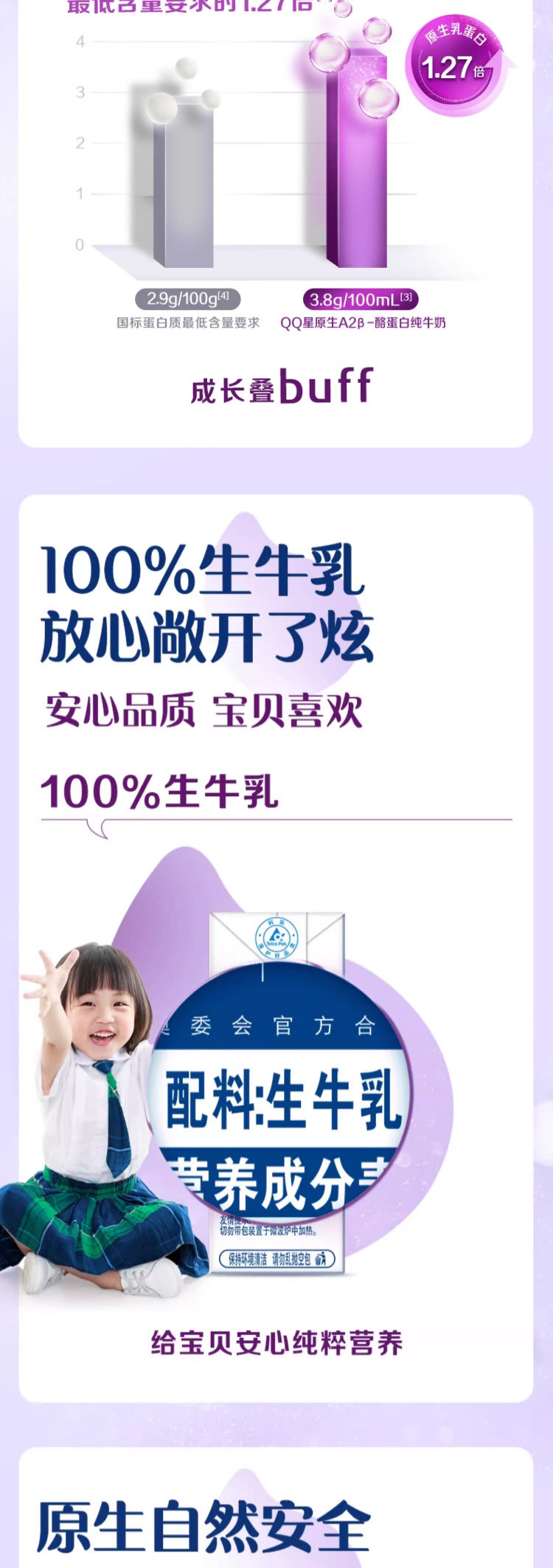 安享好物 安享B级纯奶-伊利QQ星 A2β纯牛奶 国标