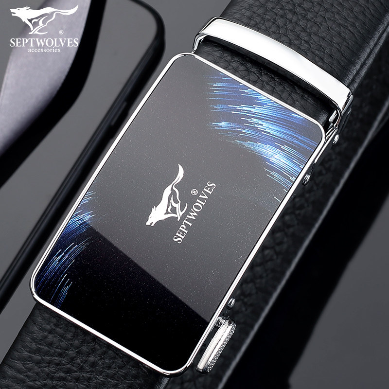 Seven wolves men's belts genuine leather male tide 2021 new young people automatically buckle pure cow leather upscale business belt