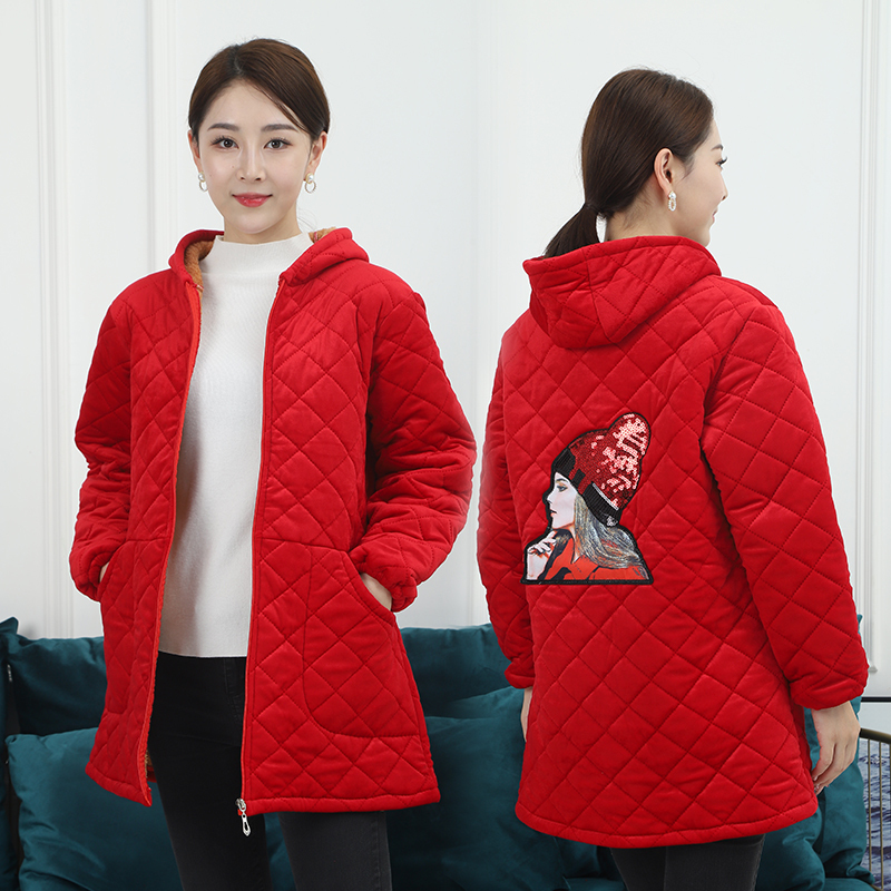 Winter Fleece-Lined Thickened Long-Sleeve Work Jacket for Women, Adult Warm Cotton Coat, New Style Cotton-Padded Apron