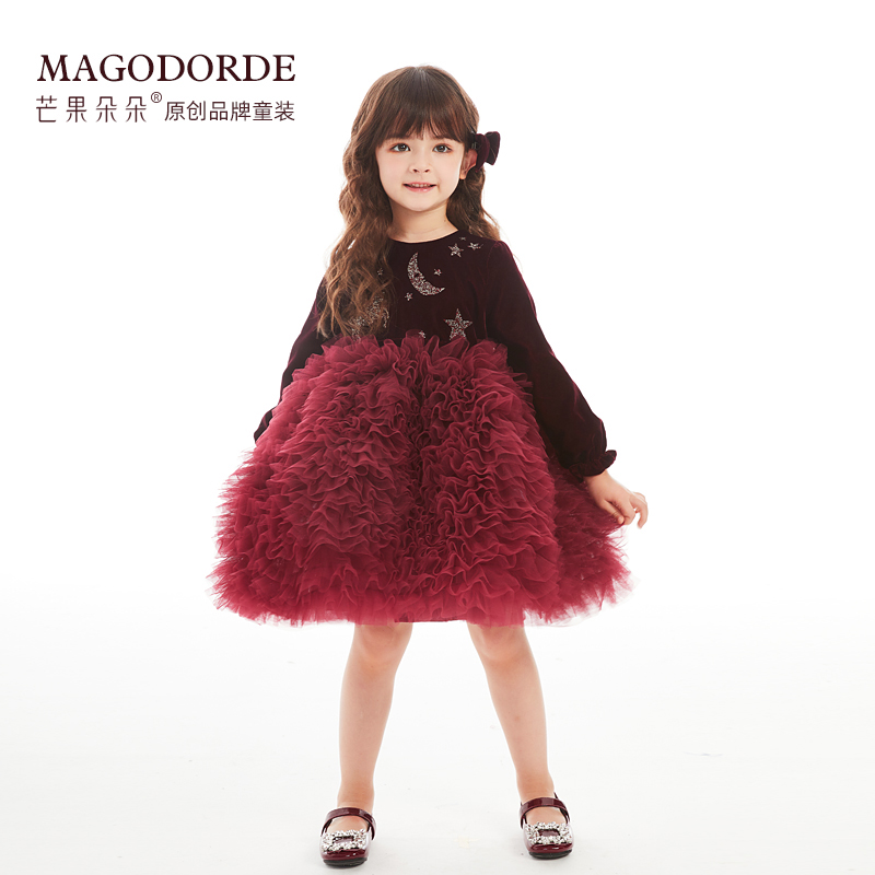Autumn and winter new girl velvet dress for children's children's autumn clothes small skirts child clothing foreign air baby princess skirt-Taobao
