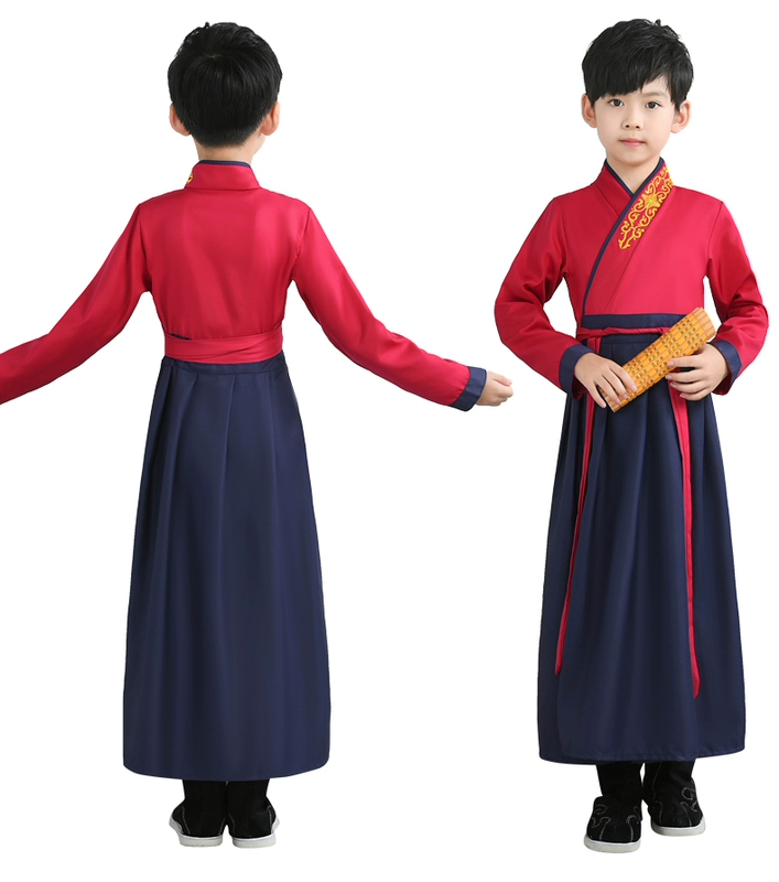 Trang phục trẻ em, Hanfu, đồng phục học sinh truyền thống của nữ sinh Trung Quốc, trang phục biểu diễn nam đệ tử cổ điển ba nhân vật, váy, trang phục biểu diễn phong cách Trung Quốc