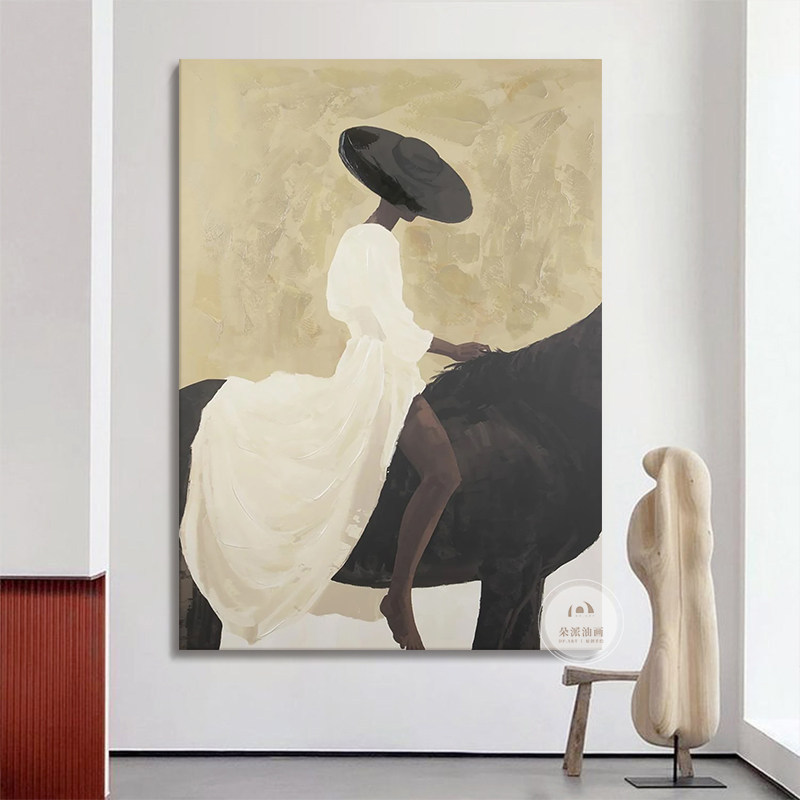 Purely Hand-Painted Oil Painting, Niche Art, Abstract Vintage Wall Art of a Horse-Riding Figure for Entryway, Italian-Style Minimalist Decorative Painting for Living Room Purely Hand-Painted Oil Painting, Niche Art, Abstract Vintage Wall Art of a Horse-Riding Figure for Entryway, Italian-Style Minimalist Decorative Painting for Living Room