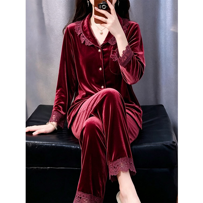 2026 Hot-Selling Women's Pajamas for Autumn and Winter, New Long-Sleeve Velvet Loungewear, Casual Two-Piece Set That Can Be Worn Outside
