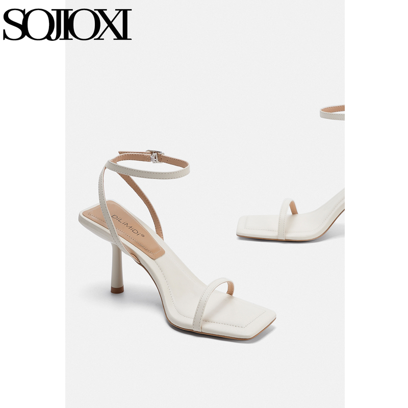 Sojioxi Fairy Style One-Strap High-Heeled Sandals for Women Summer 2026 New French Style White High-Heeled Shoes for Women with Stiletto Heels
