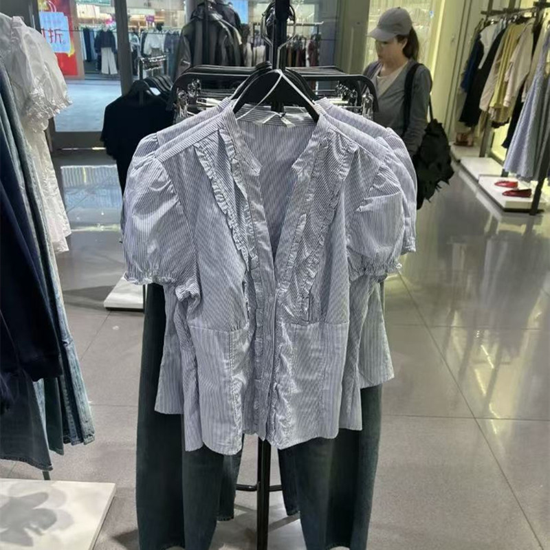 2026 Spring/Summer New Women's Clothing Sweet Slim Fit Puff Sleeve Layered Decorative Poplin Shirt Top 4772014