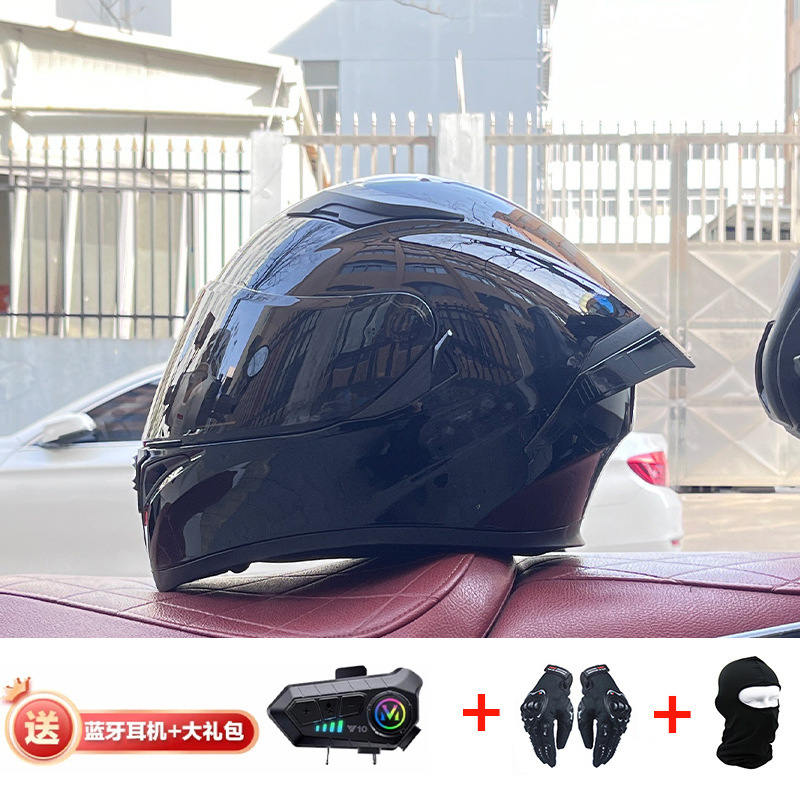 Motorcycle Helmet for Men and Women, Full-Face Helmet with Bluetooth Headset, Double-Sided Visor, Full-Coverage Electric Vehicle Retro Helmet