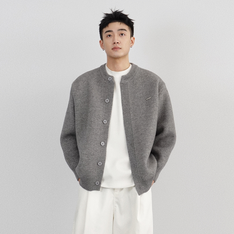 Spring and Summer Solid Color Simple Trendy Retro Unique Super Nice Loose Casual Versatile Knitted Cardigan Sweater Jacket for Men