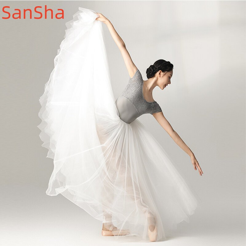 Sansha/балетная длинная юбка Sansha, тренировочная юбка, сетчатая юбка-пачка, юбка-качели для танцев, белая женская юбка