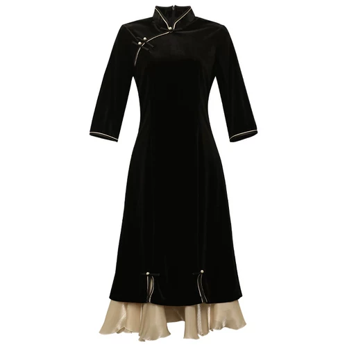 Ретро черное бархатное осеннее ципао, элитное платье, коллекция 2023, китайский стиль