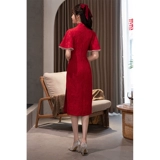 Ципао, красное цветное вечернее платье, свадебное платье, китайский стиль, изысканный стиль