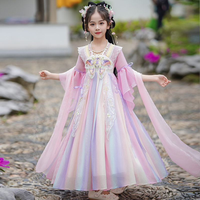 Hanfu-Style Summer Dress for Girls, 2026 New Summer Children's Ancient Costume, Super Fairy-Like Tang Suit, Summer Style, Thin and Traditional Style