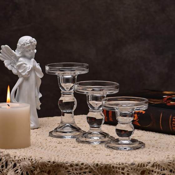 欧式玻璃烛台餐桌装饰摆件ins风法式浪漫烛光晚餐拍照长蜡烛烛台