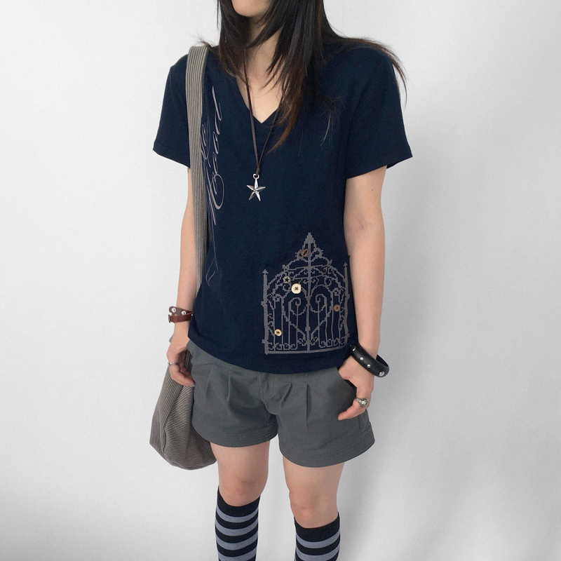 Innomoood “Paradise” V-Neck Regular Shoulder Printed Short-Sleeve T-Shirt Slub Cotton Cross Embroidery Pure Cotton Y2K Vintage Innomoood “Paradise” V-Neck Regular Shoulder Printed Short-Sleeve T-Shirt Slub Cotton Cross Embroidery Pure Cotton Y2K Vintage