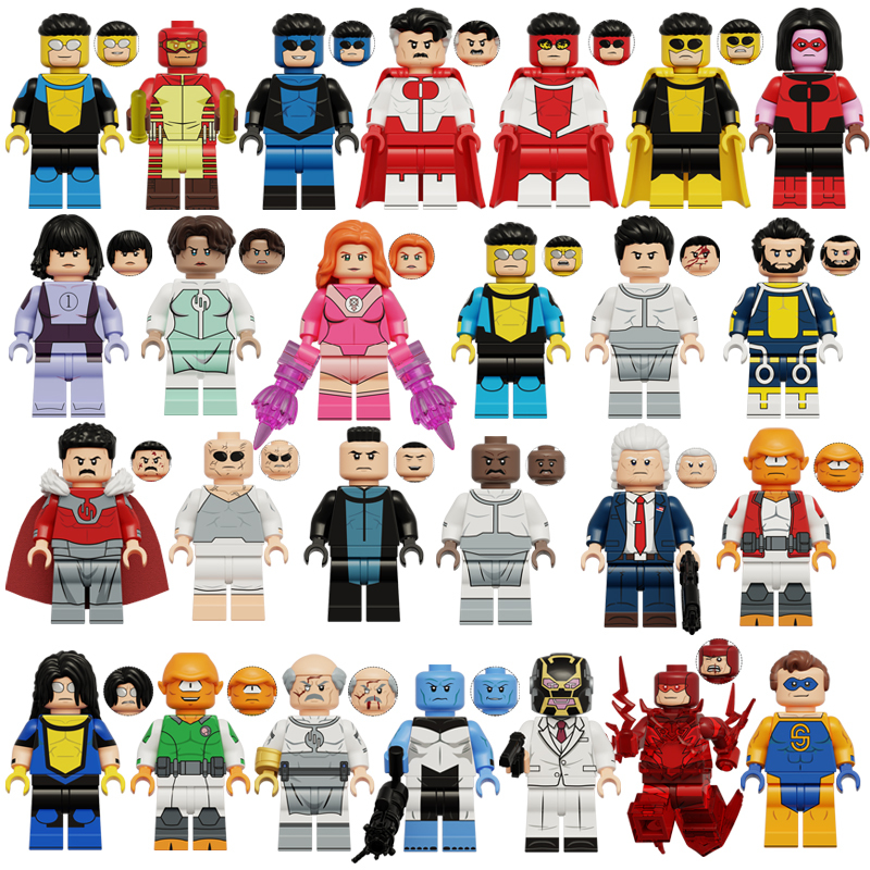 Chinese Building Block Invincible Hero Minifigure Mark Comic All-Powerful Hero Model Peripheral Small Figurine Hand-Made Assembly Toy