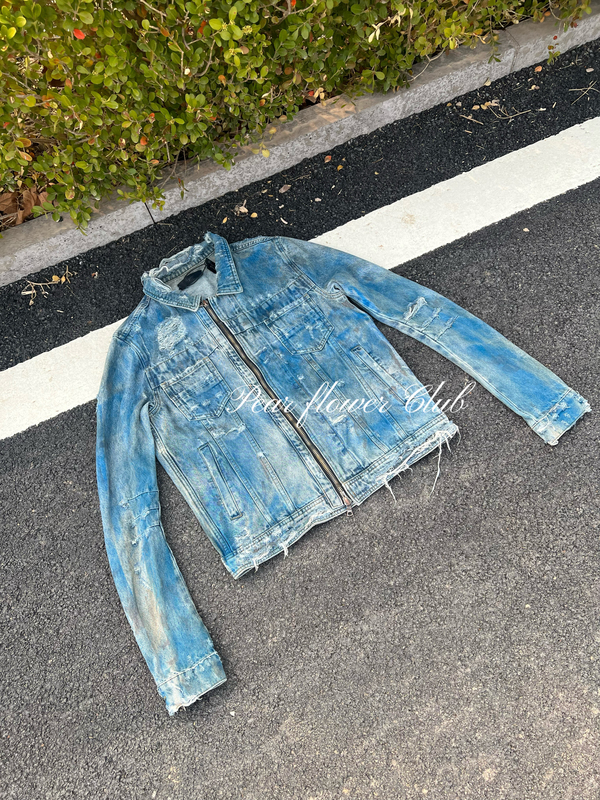 Pear Blossom Club Independent 15Aw Oil Stained Jacket, Heavy Washed Distressed Denim Jacket, Exclusive Edition