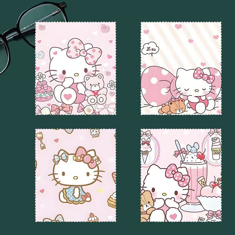 Hello Kitty Cartoon High-Value Aesthetic Eyeglass Cleaning Cloth, Cute Hello Kitty Creative Gift Wiping Cloth Cleaning Cloth