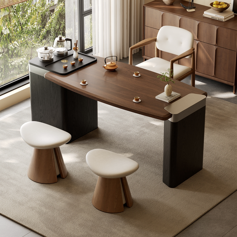 2026 New Model Solid Wood Balcony Tea Table with Black Walnut Wood Grain, Multifunctional Vintage Style for Home and Office Use