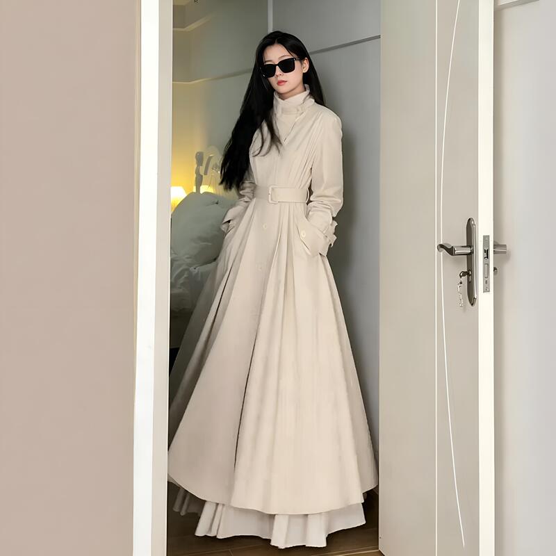 Korean-Style High-End Hepburn-Style Stand-Up Collar Trench Coat for Women, Spring and Autumn Casual Loose-Fitting Belted Waist Long Coat Jacket Korean-Style High-End Hepburn-Style Stand-Up Collar Trench Coat for Women, Spring and Autumn Casual Loose-Fitting Belted Waist Long Coat Jacket