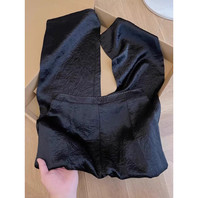 Clearance of Top Brand Store Inventory: Black Ice Silk Smooth Glossy Casual Pants, Acetate Satin Wide-Leg Pants