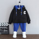 Boys plus fleece sweater suit autumn and winter models cool and handsome new style foreign style boy baby children's hooded top two-piece set trendy