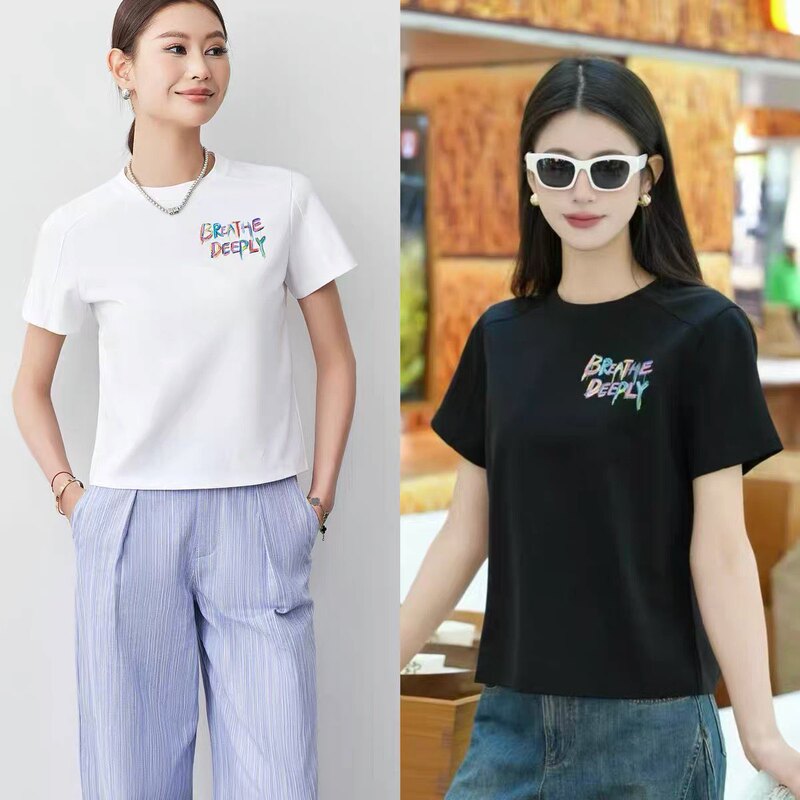 Gerdia Amas Genuine Brand T-Shirt 2026 Summer New Letter Graffiti Slim-Fit Short-Sleeve T-Shirt Women's Top Trendy
