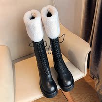 Leather thick-soled Martin Boots Boots women winter plus velvet boots Brown Knight boots tall snow boots northeast cotton boots