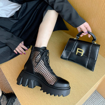 Heightening of the thick bottom Martin boots Summer thin Breathable Mesh Boots Hollowed-out Boots Genuine Leather Mesh Yarn Cool Boots White Short Boots