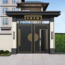 Aluminum alloy courtyard gate aluminum carving Chinese style self-built house gate stainless steel country yard gate wrought iron villa door