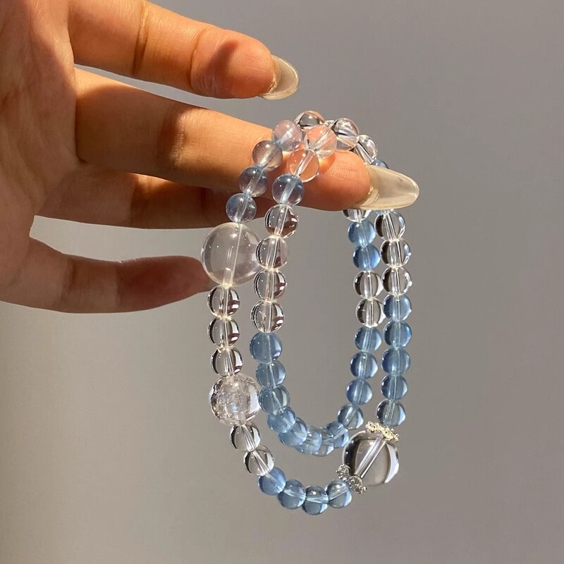 Natural White Crystal Aquamarine Bracelet, Double-Layered, Enhances Wealth, Attracts Fortune, Brings Prosperity, and Brings Good Luck in Summer Natural White Crystal Aquamarine Bracelet, Double-Layered, Enhances Wealth, Attracts Fortune, Brings Prosperity, and Brings Good Luck in Summer
