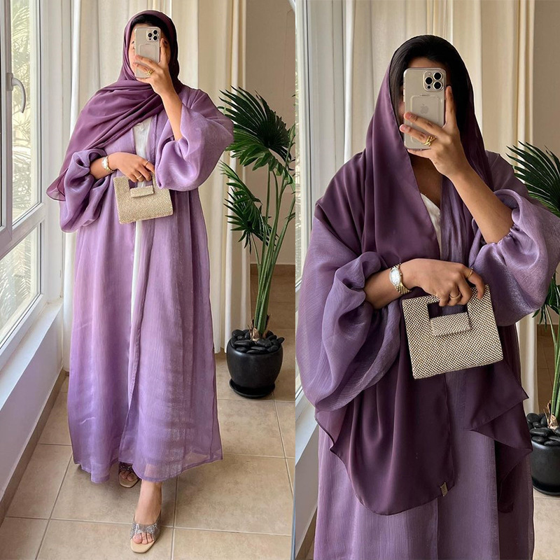 010 Cardigan Robe Purple Shiny Dress Solid Color Elegant Cross-Border Women's Outerwear
